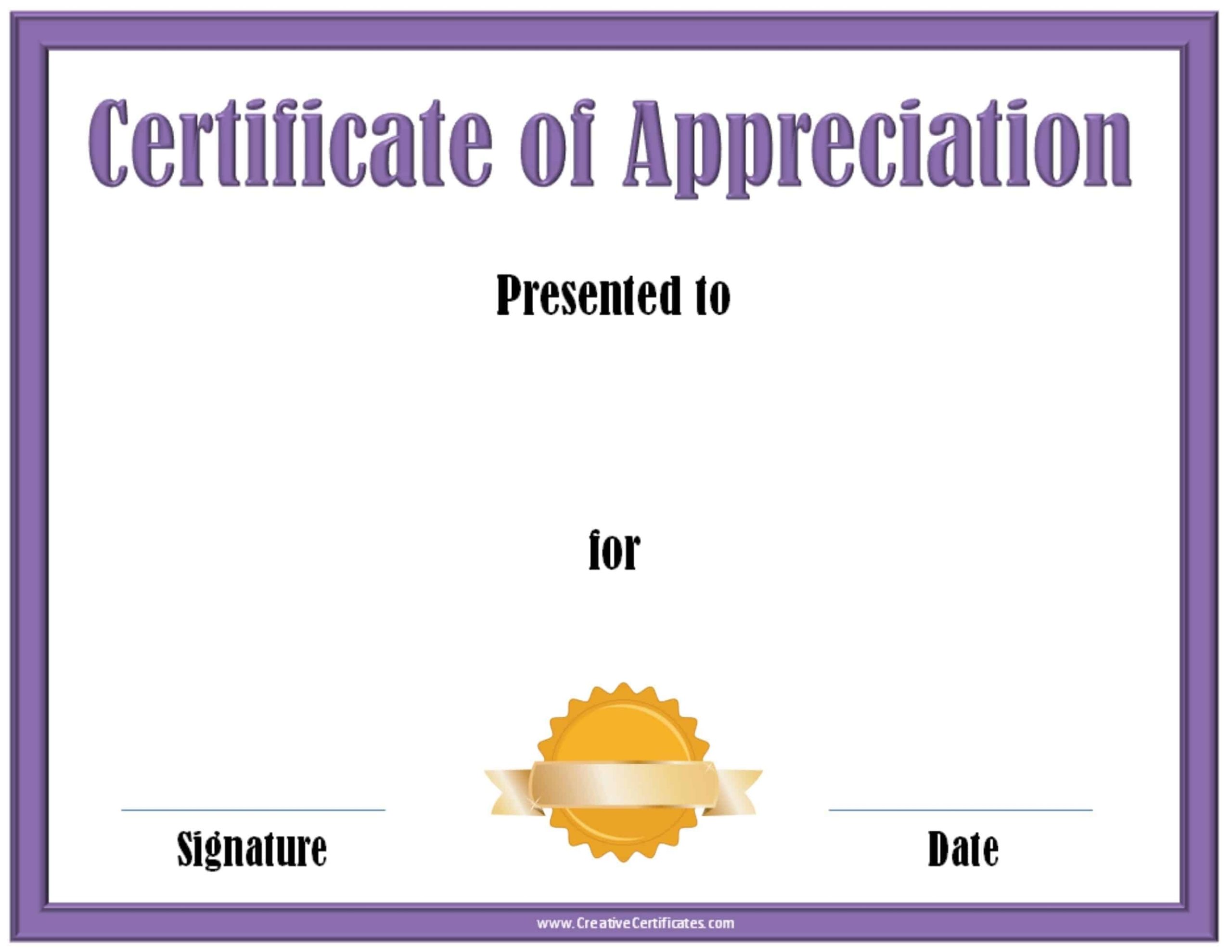Free Editable Certificate Of Appreciation | Customize Online & Print At Intended For Printable Certificate Of Recognition Templates Free