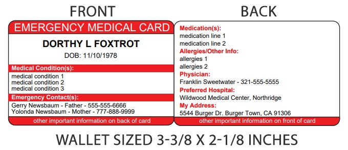 Free Emergency Contact Wallet Card | Arts - Arts intended for In Case Of Emergency Card Template