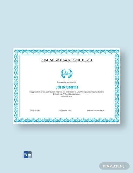 Free Long Service Award Certificate Template - Word | Template For Long Service Certificate Template Sample