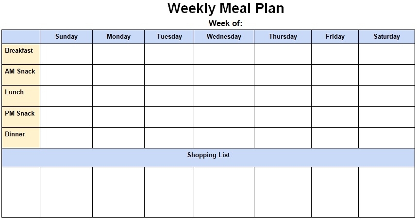 Free Meal Plan Template (Daily, Weekly, Monthly) – Best Collections With Regard To Blank Meal Plan Template