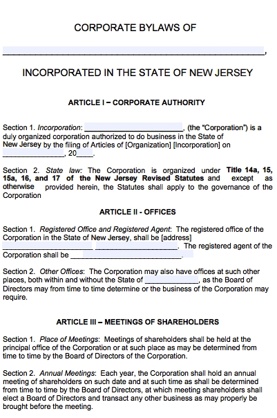 Free New Jersey Corporate Bylaws Template | Pdf | Word Regarding Corporate Bylaws Template Word