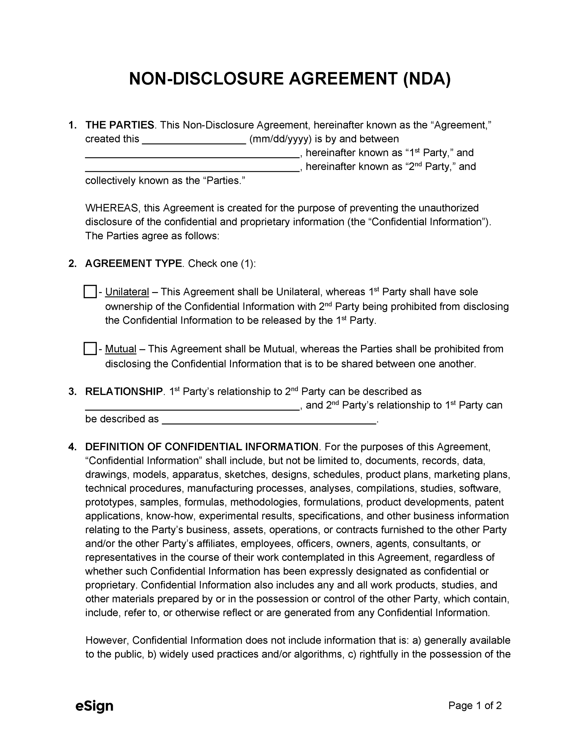 Free Non Disclosure Agreement (Nda) Template – Pdf | Word Inside Nda Template Word Document