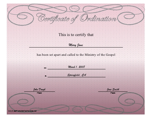 Free Ordination Certificate Download | Best Professionally Designed In Free Ordination Certificate Template