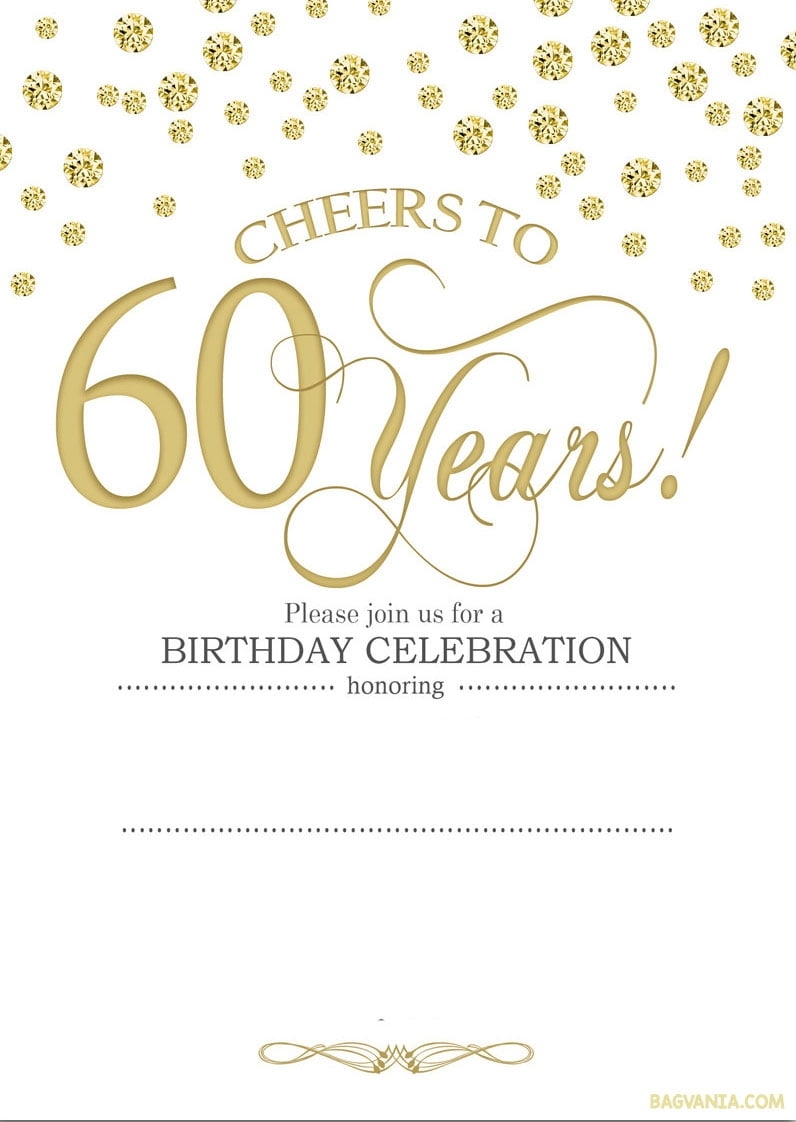 Free Printable 60Th Birthday Invitation Templates – Golden Collections Throughout Template For Anniversary Card