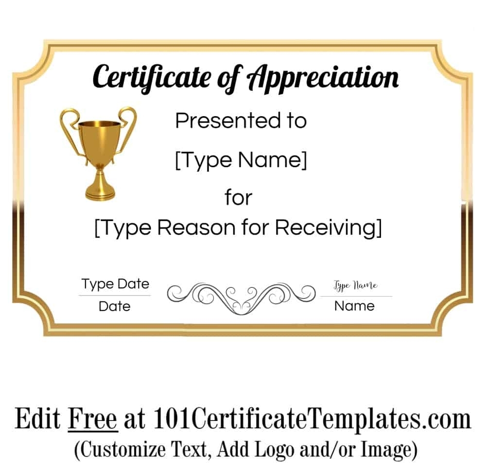 Free Printable Certificate Of Appreciation Template | Customize Online Regarding Printable Certificate Of Recognition Templates Free