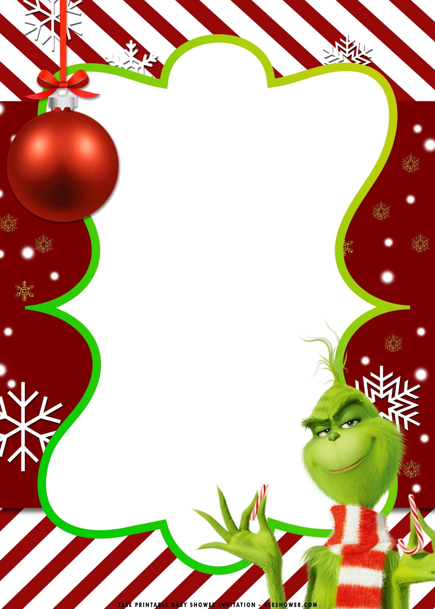 (Free Printable) - Christmas Grinch Baby Shower Invitation Templates In Printable Holiday Card Templates