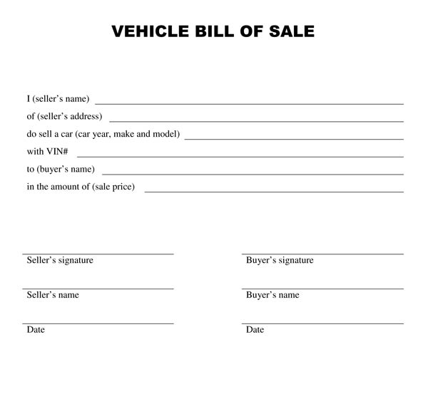 Free Printable Free Car Bill Of Sale Template Form (Generic) With Regard To Vehicle Bill Of Sale Template Word