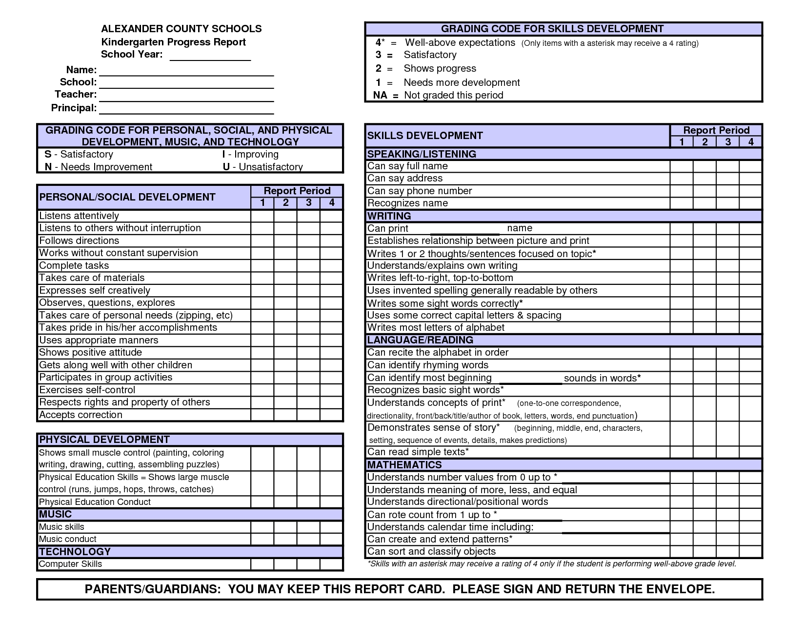 Free Printable Kindergarten Report Cards - Free Printable With Kindergarten Report Card Template
