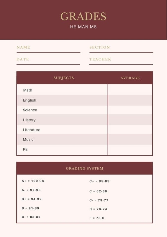 Free Printable Middle School Report Card Templates | Canva Inside Middle School Report Card Template