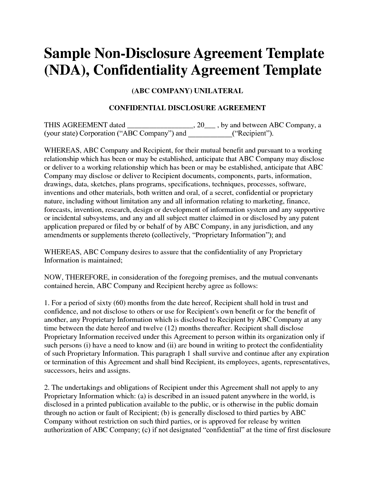 Free Printable Non Disclosure Agreement Form - Free Printable Inside Nda Template Word Document
