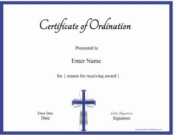 Free Printable Ordination Certificate Template | Customizable For Ordination Certificate Templates