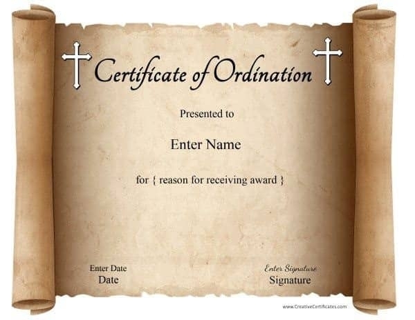 Free Printable Ordination Certificate Template | Customizable Pertaining To Ordination Certificate Template