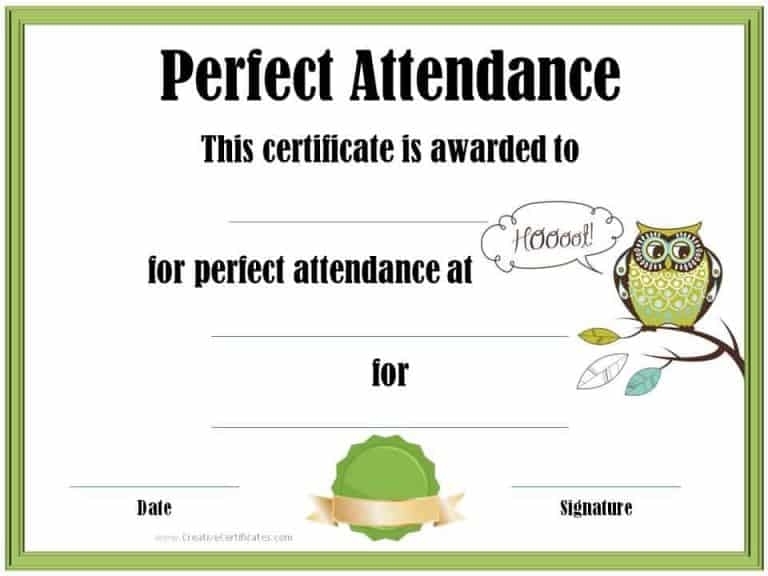 Free Printable Perfect Attendance Certificate Templates | Customizable With Regard To Perfect Attendance Certificate Template