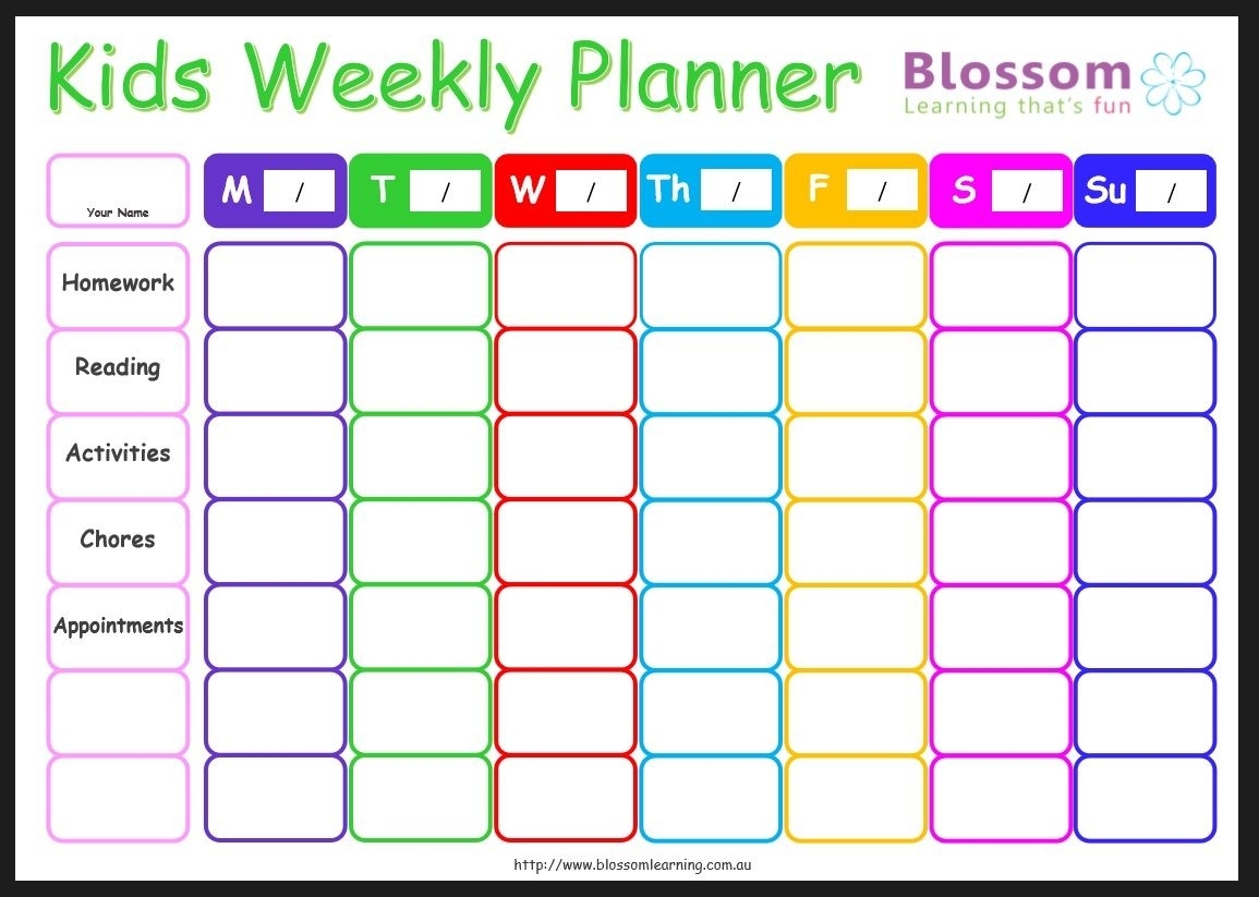 Free Printable Weekly Planner For Kids | Printable Template Calendar Throughout Blank Calendar Template For Kids