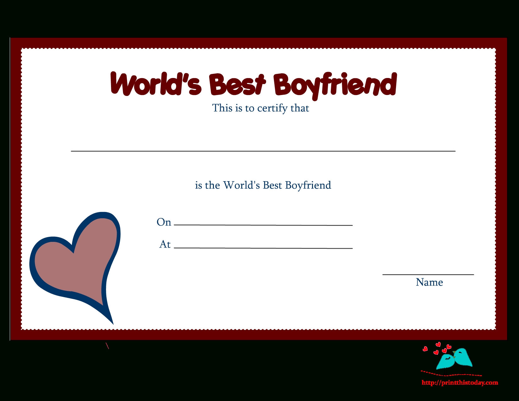 Free Printable World'S Best Boyfriend Certificates In Love Certificate Templates