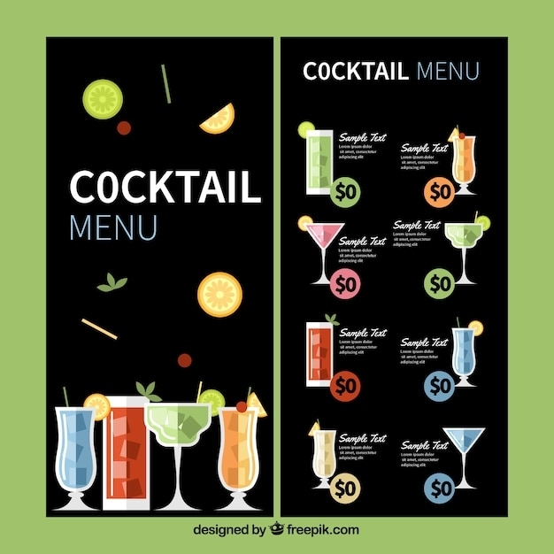 Free Vector | Black Cocktail Menu Template Within Cocktail Menu Template Word Free