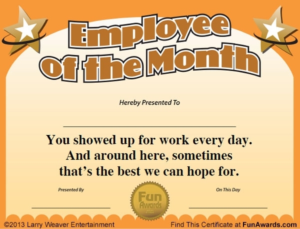 Funny Employee Awards™ – 101 Funny Awards For Employees, Work, Staff In Manager Of The Month Certificate Template
