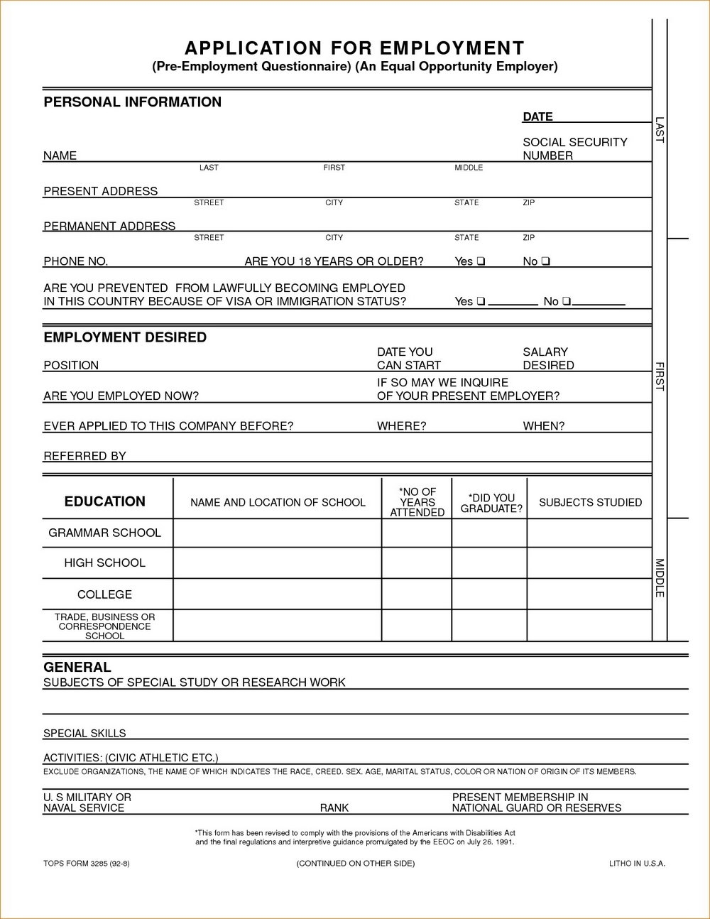Generic Job Application Printable Free | Template Business Psd, Excel Pertaining To Job Application Template Word