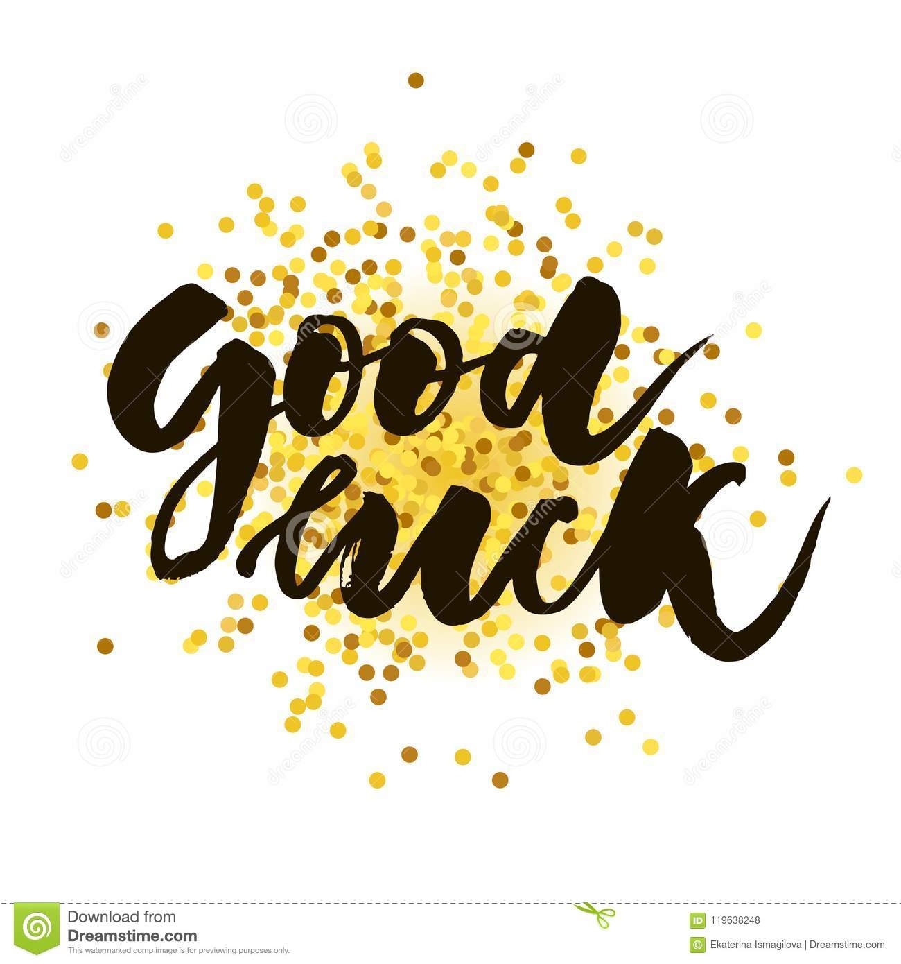 Good Luck Text Lettering Calligraphy Phrase Black Gold Stock Throughout Good Luck Banner Template