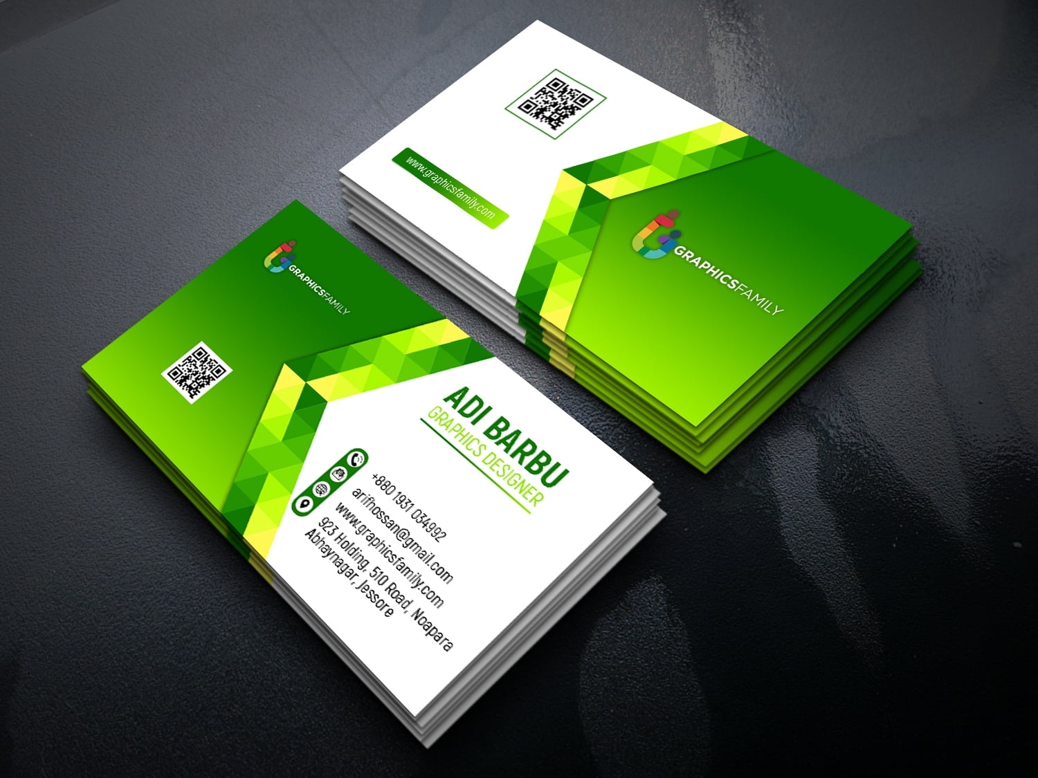 Green Abstract Business Card Free Psd Template – Graphicsfamily With Psd Visiting Card Templates