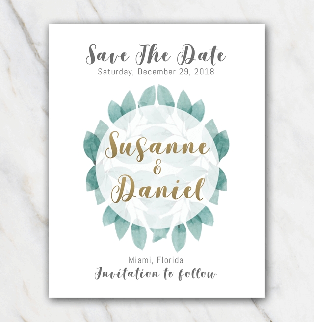 Green Leaves Wedding Save The Date Template For Free | Temploola With Save The Date Powerpoint Template
