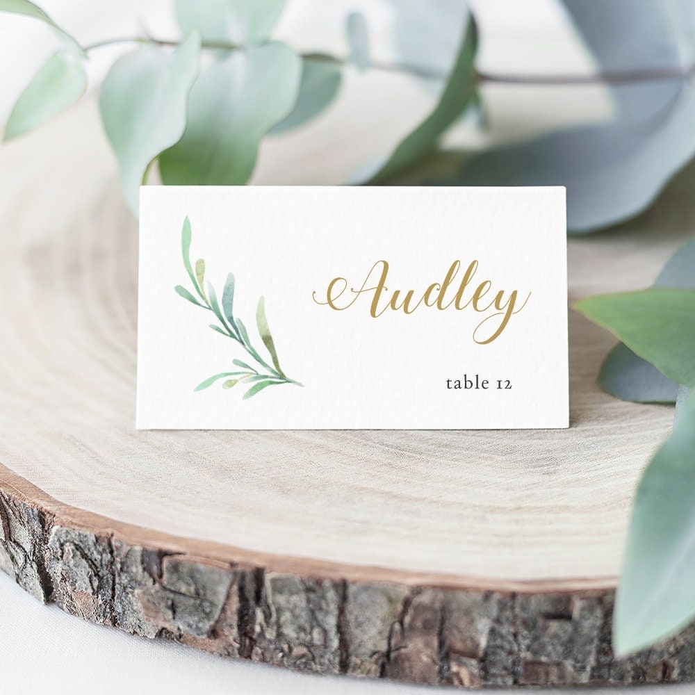 Greenery Wedding Table Place Card Template – Flat & Folded Name Place In Table Name Cards Template Free