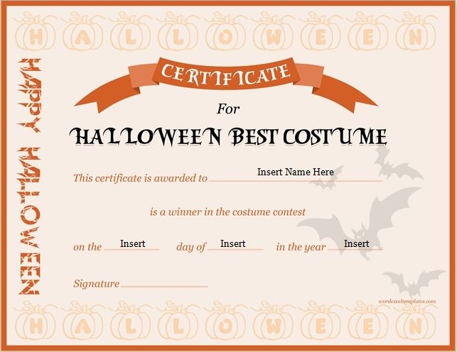 Halloween Best Costume Certificate Templates | Word & Excel Templates Within Halloween Costume Certificate Template