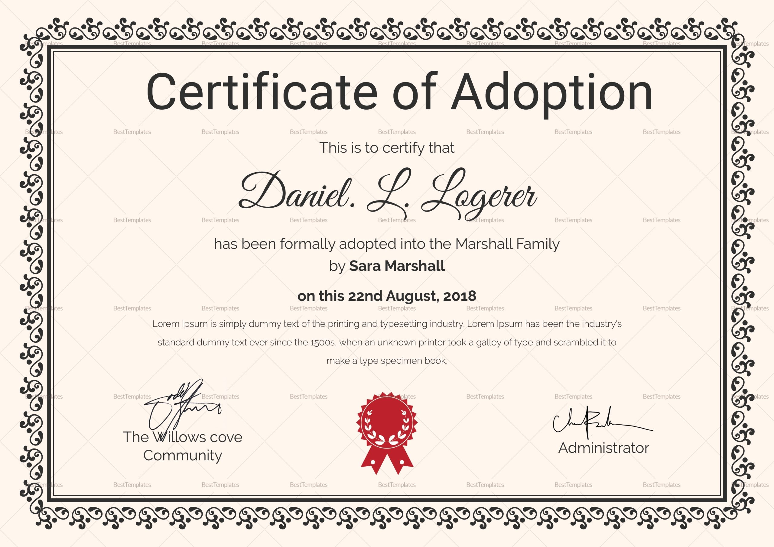 Happy Adoption Certificate Design Template In Psd, Word inside Pet Adoption Certificate Template
