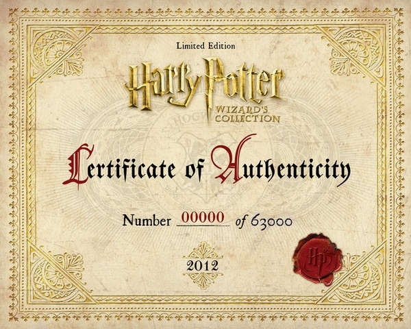 Harry Potter Wizard'S Collection To Have Limited Release Of Only 63,000 With Regard To Harry Potter Certificate Template