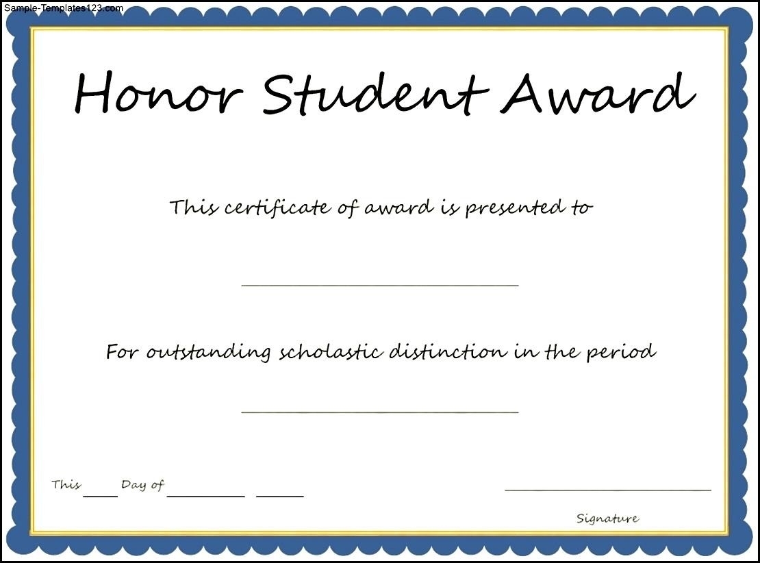 Honor Student Award Certificate Template – Sample Templates – Sample With Regard To Academic Award Certificate Template
