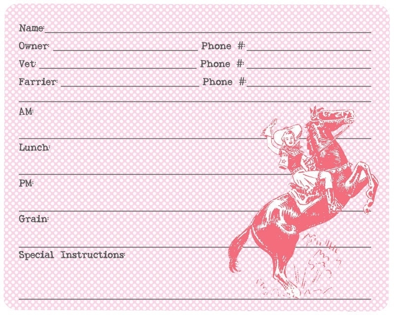 Horse Stall Sign On Dry Erase Board With Vintage Pink Cowgirl Intended For Horse Stall Card Template