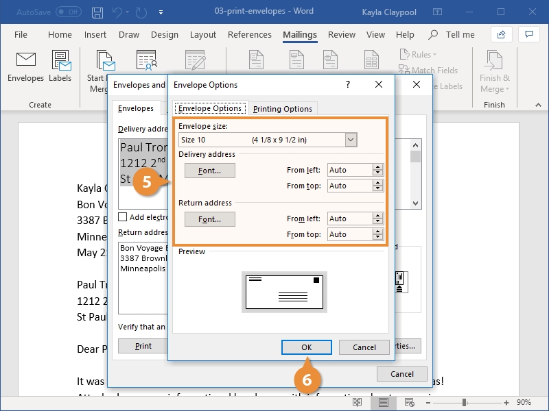 How To Print Envelopes In Word | Customguide with regard to Word 2013 Envelope Template
