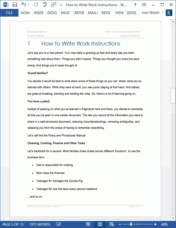 How To Write Work Instructions (With Ms Word Templates) – Templates With Instruction Sheet Template Word