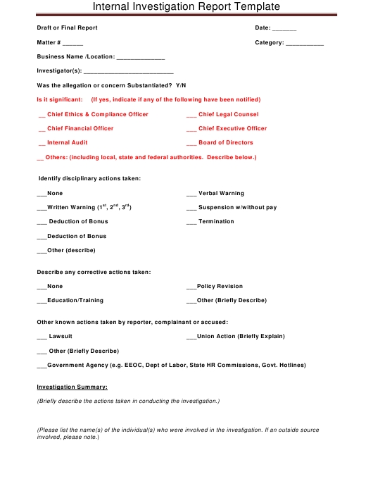 Hr Investigation Report Template : 7 Free Investigation Report Within Hr Investigation Report Template