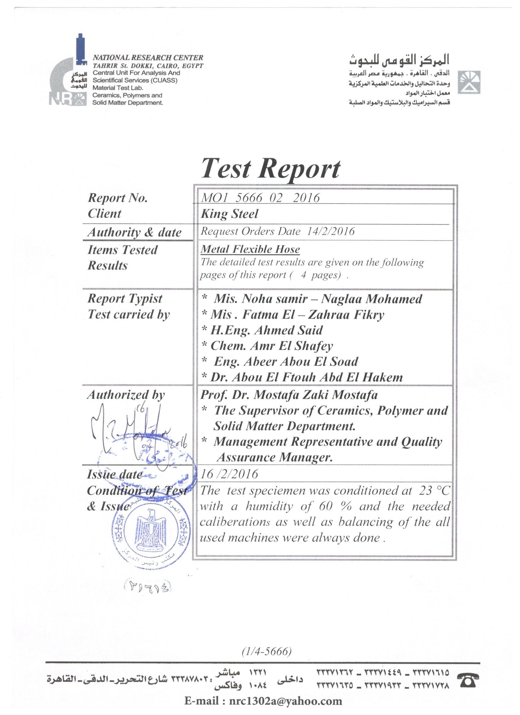 Hydrostatic Pressure Test | Kingsteel Within Hydrostatic Pressure Test Report Template