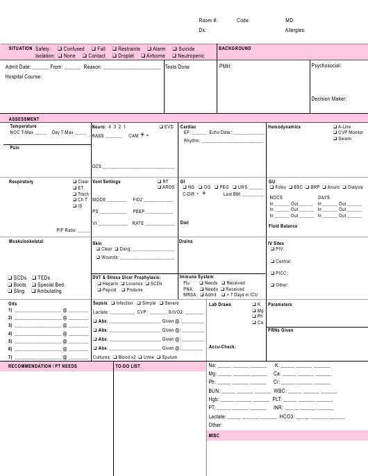 Icu Nurse Brain Sheet / Nursing Report Sheet – Brain Sheet Templates In Icu Report Template