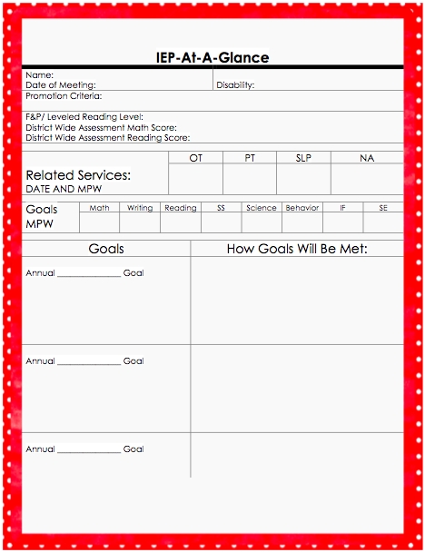 Iep At A Glance Throughout Blank Iep Template