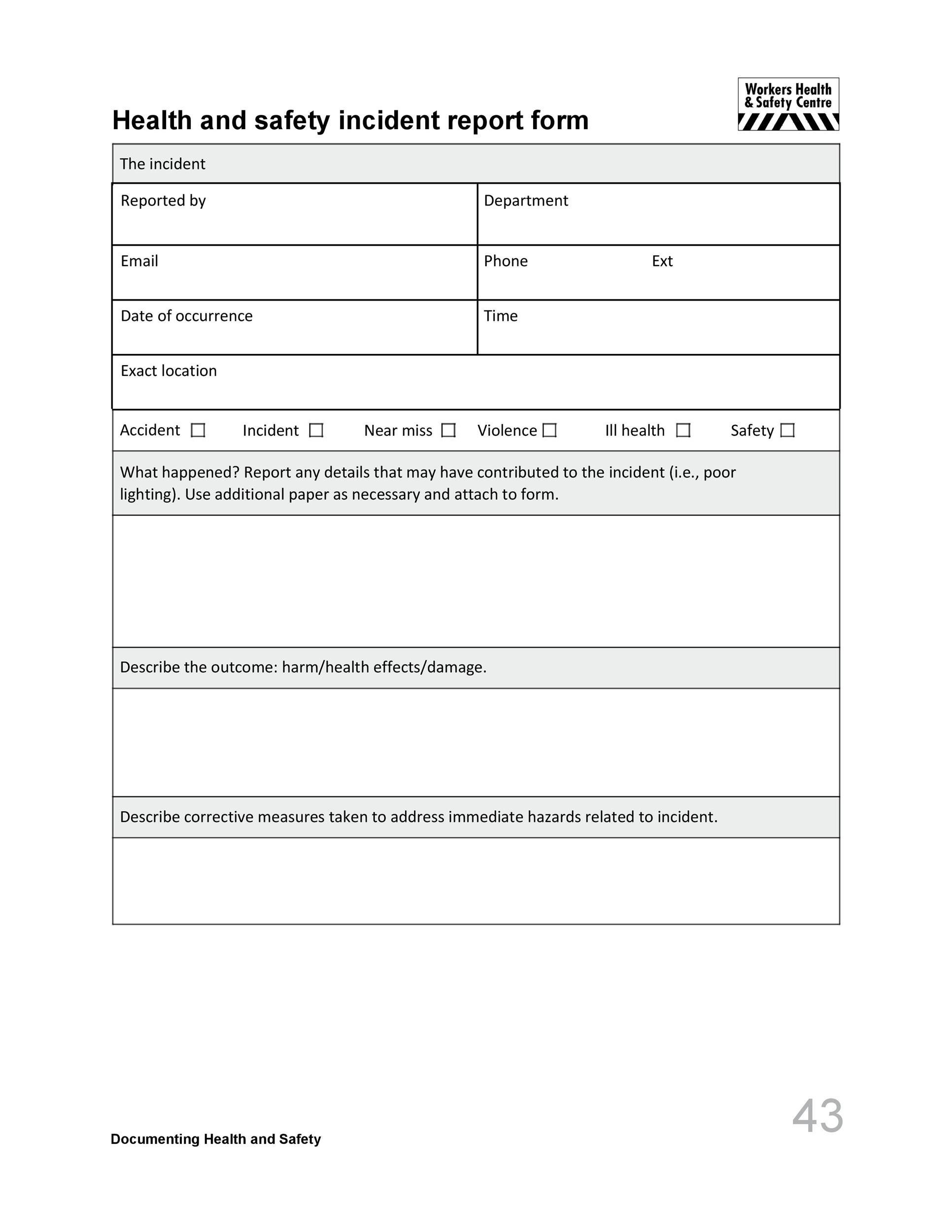 Incident Hazard Report Form Template In Ohs Incident Report Template Free
