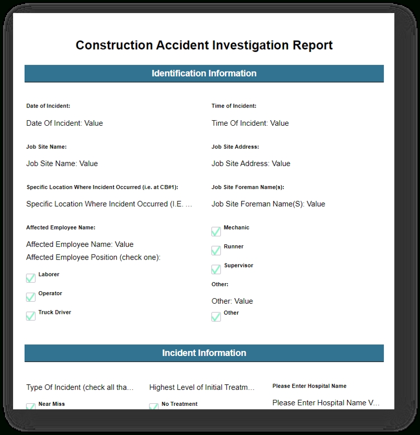 Incident Report Examples & Templates – Gocanvas Intended For Construction Accident Report Template
