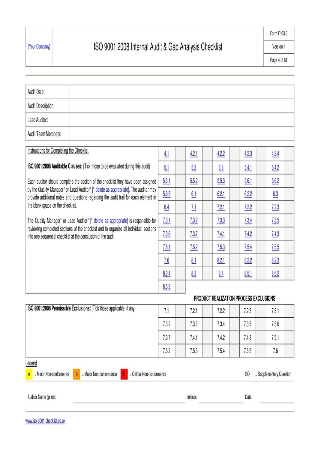 Internal-Audit-Checklist-Example By Iso 9001 Checklist - Issuu in Internal Audit Report Template Iso 9001