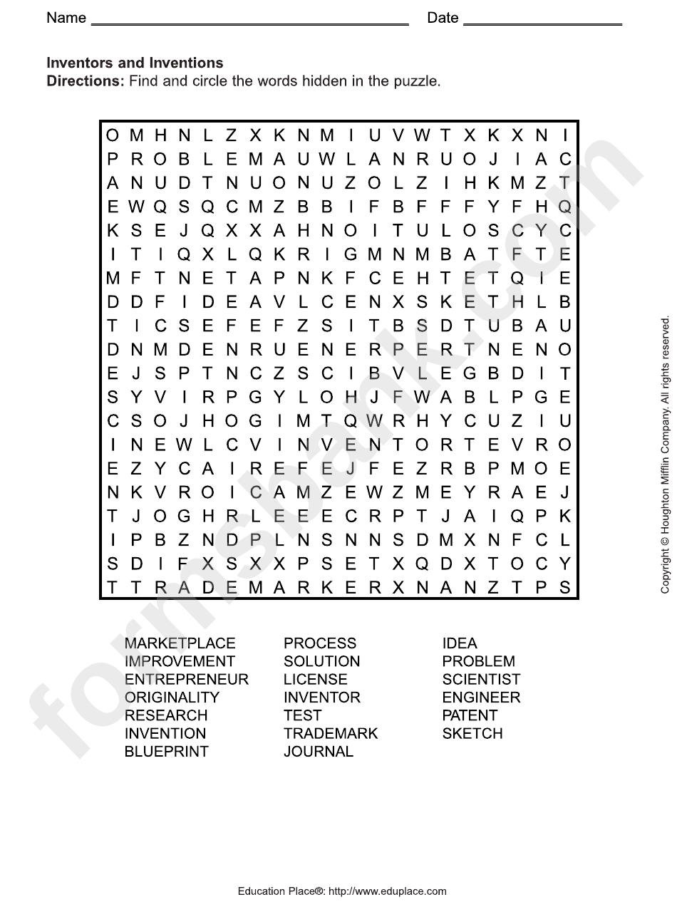 Inventors And Inventions Word Search Puzzle Template Printable Pdf Download Inside Word Sleuth Template