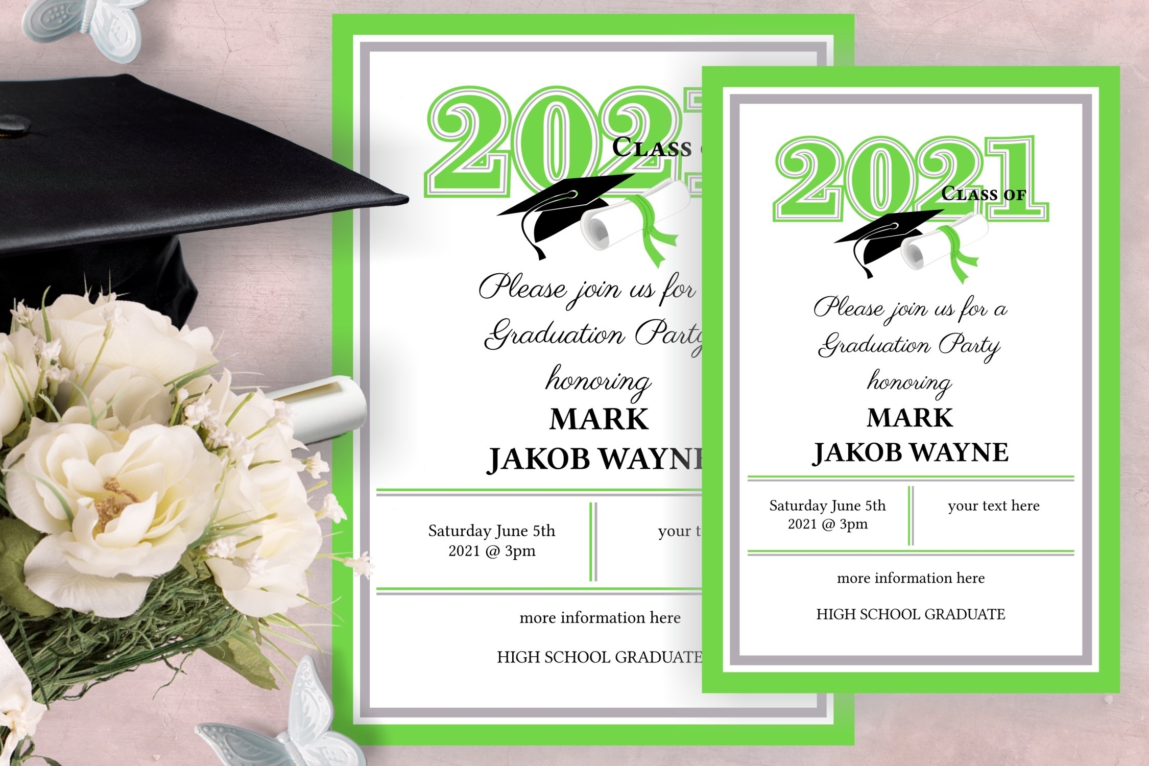 Invitation Template Editable Text – Green – Graduation 2021 (239674 With Graduation Party Invitation Templates Free Word