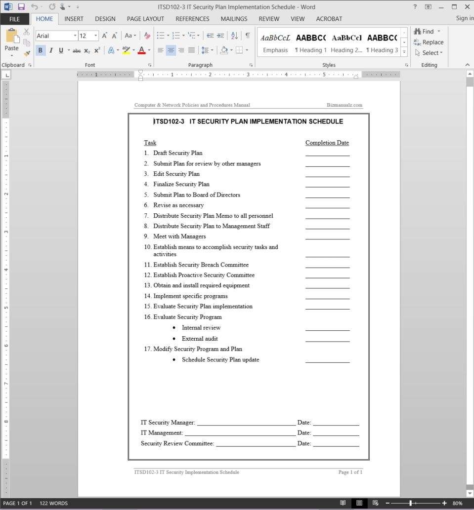 It Security Implementation Plan Template In Implementation Report Template