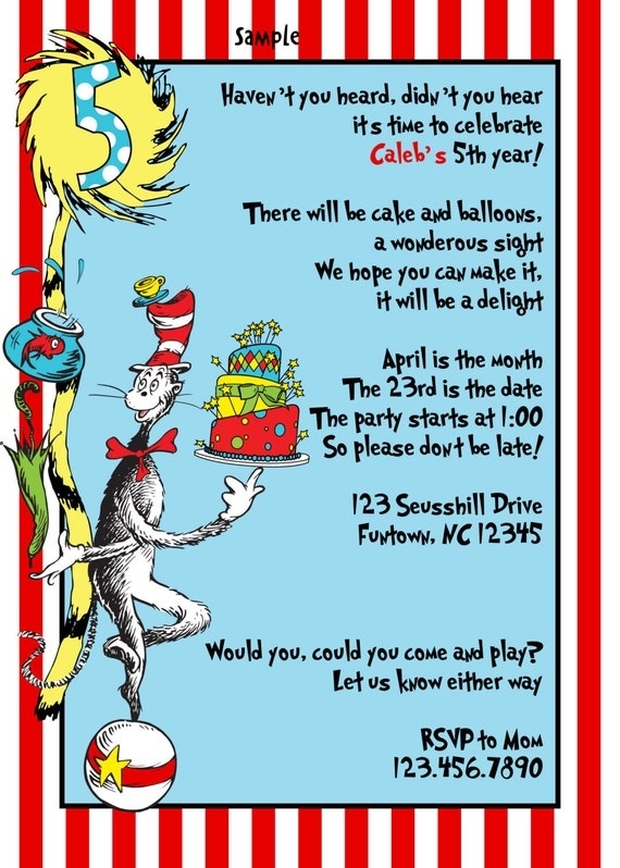 Items Similar To Dr Seuss Birthday Party Invitations Baby Shower Regarding Dr Seuss Birthday Card Template