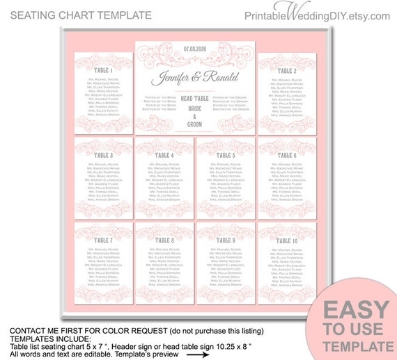 Items Similar To Wedding Table Number Seating List| Printable Seating In Wedding Seating Chart Template Word