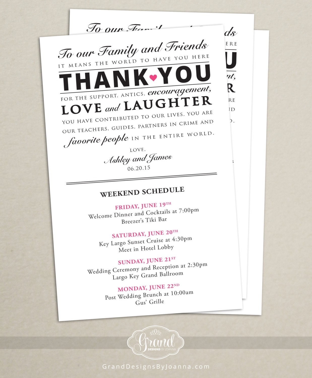 Itinerary Cards For Wedding Hotel Welcome Bag Printed Pertaining To Wedding Hotel Information Card Template