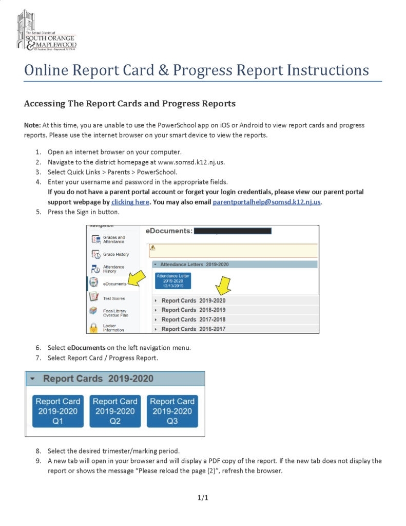 K - 12 Report Card And Progress Reports Available Online Only Via For Powerschool Reports Templates