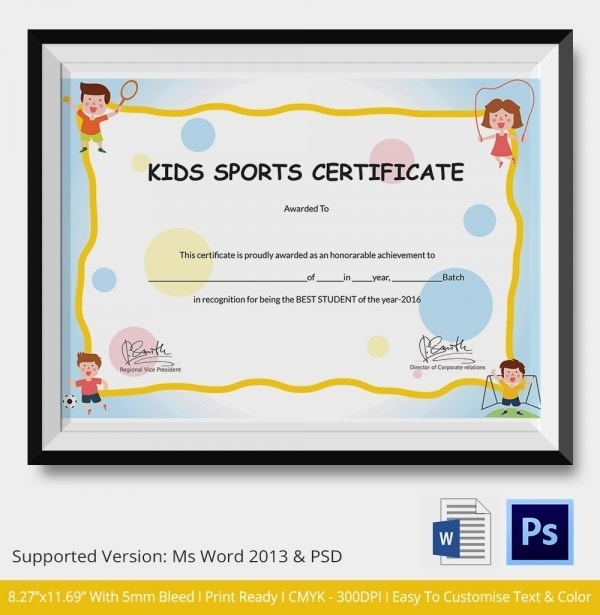 Kids Sports Certificate - 5+ Word, Psd Format Download | Free &amp; Premium with regard to Sports Day Certificate Templates Free