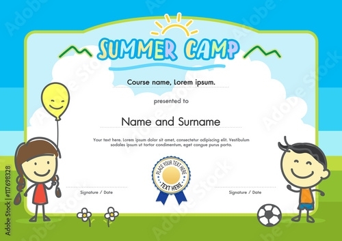 "Kids Summer Camp Certificate Document Template With Hand Drawing Throughout Summer Camp Certificate Template