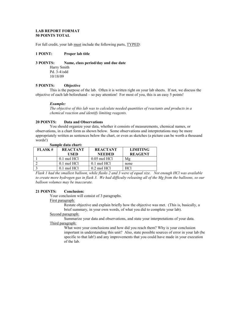 Lab Report Format – Chem Inside Chemistry Lab Report Template